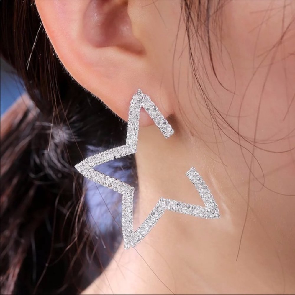 New Elegant Sparkly Star Women Diamond Earrings